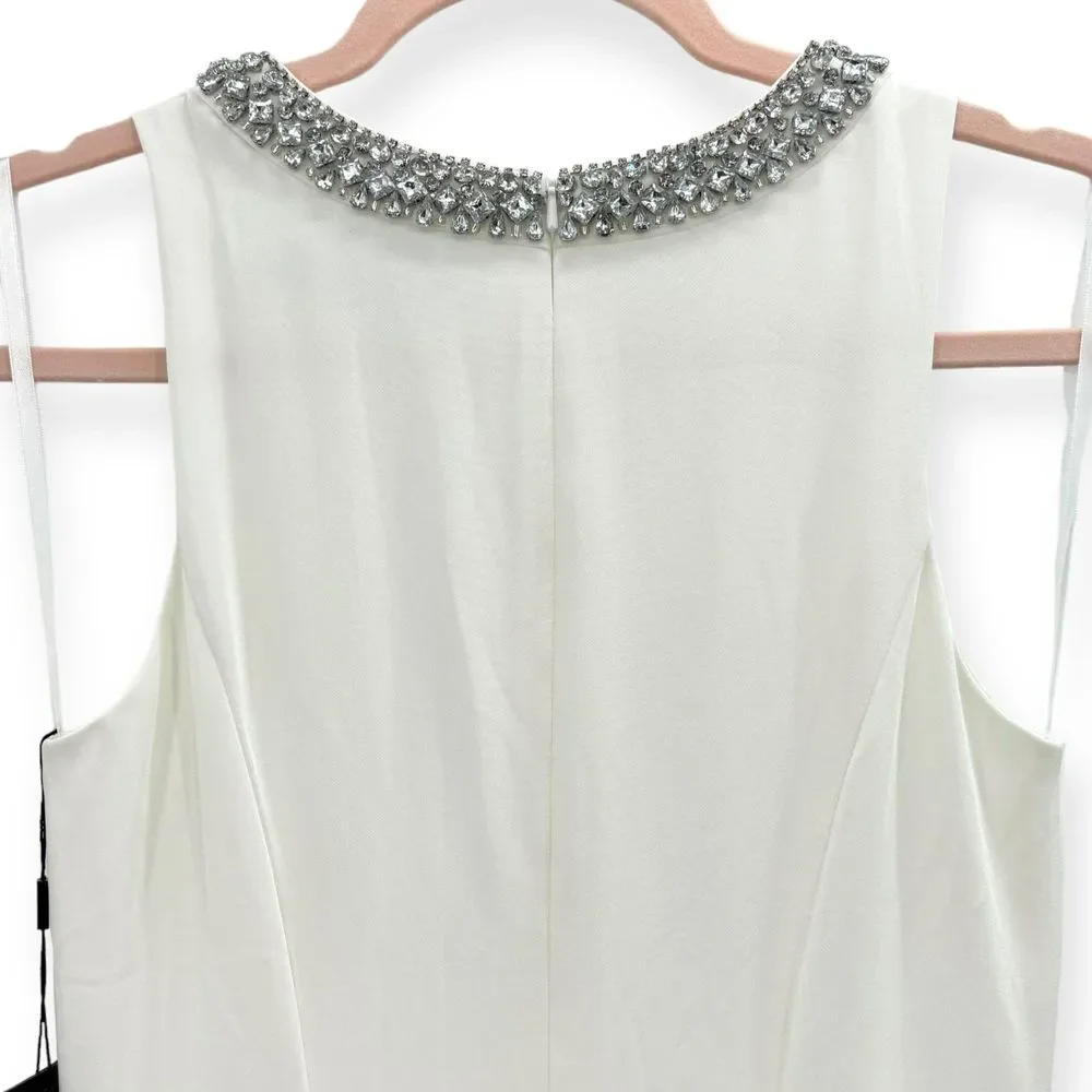 Mac Duggal Ieena NEW White Embellished Neck Sleeveless Crepe Trumpet Gown Size 2